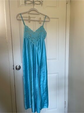 Victorias Secret Aqua Blue Lace Satin Slip Dress
